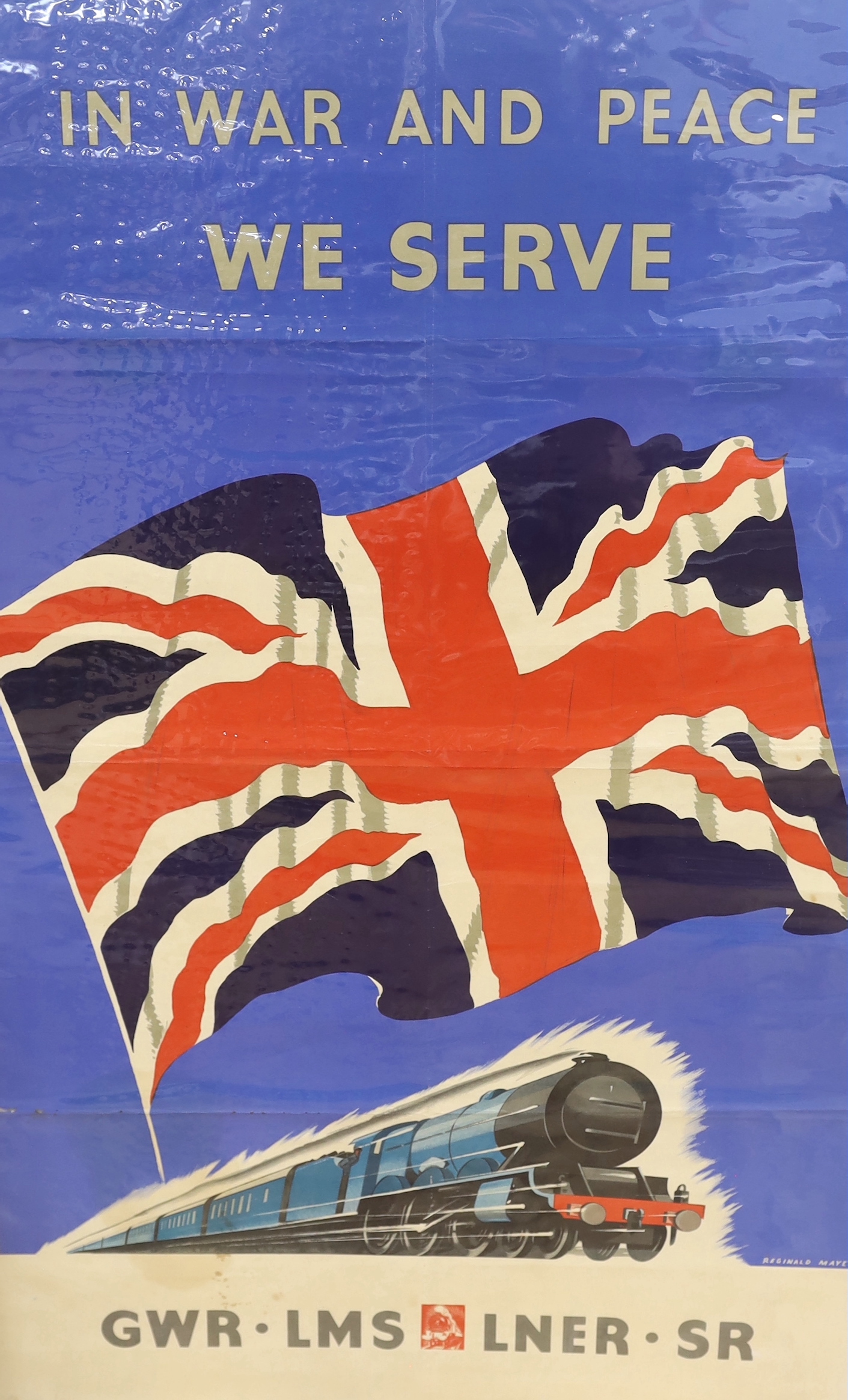 Reginald Mayes (1901-1992), lithographic poster, 'In War and Peace, we serve', No 573 printed for GWR, LMS, LNER and SR by Truscott c 1940, 100.5 x 63cm, unframed